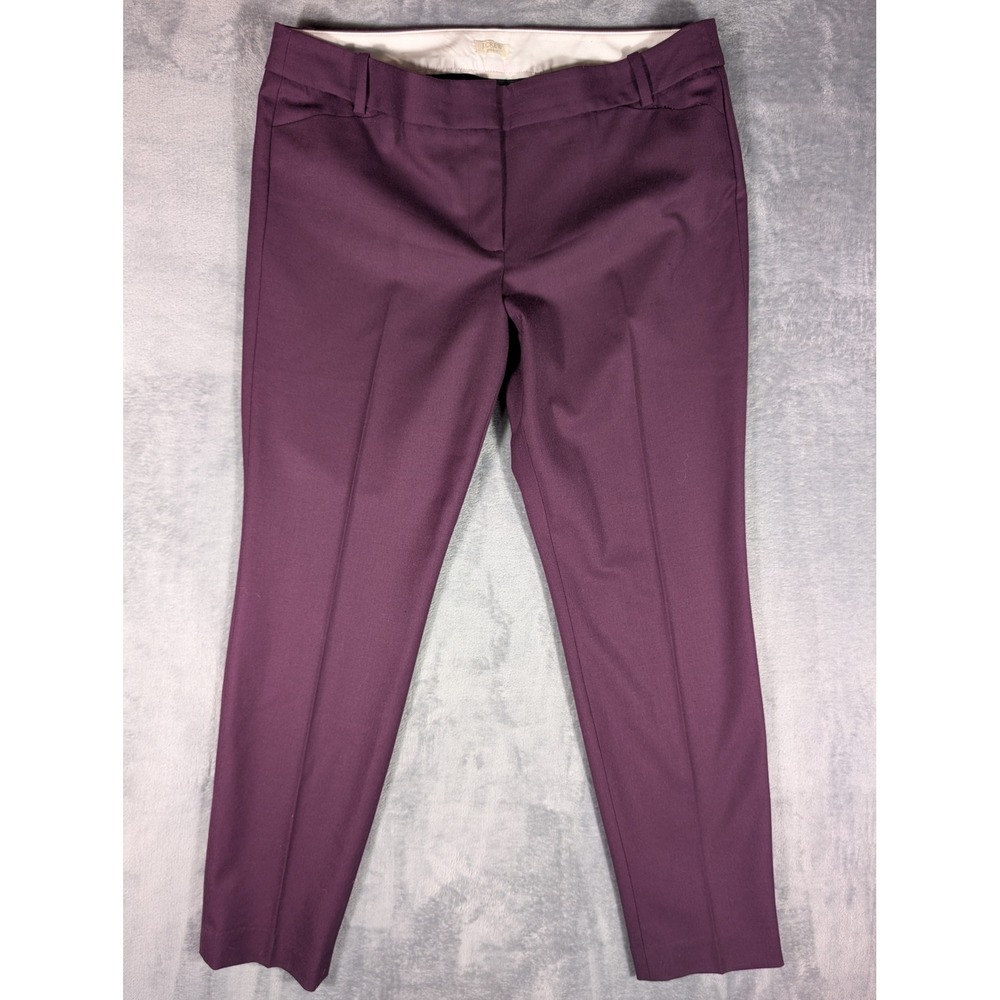 J Crew Purple Stretch Wool Blend Slim Straight Ankle Dress Pants Womens Size 12